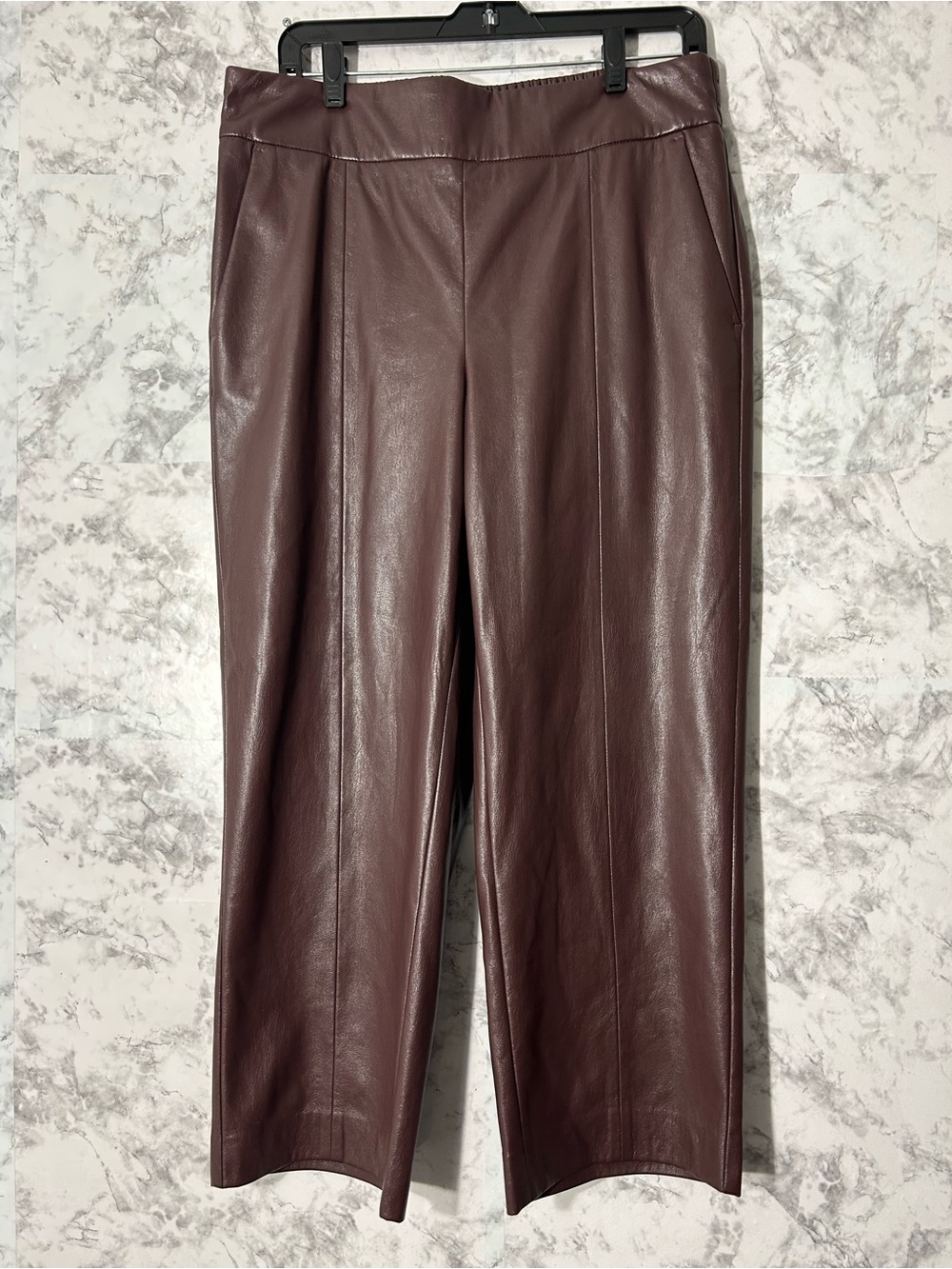 Chico's Wide Leg Faux Leather Pants in Deep Burgundy